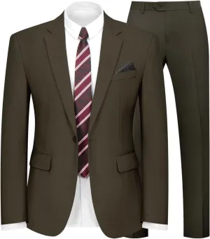 2 Piece Men's Suit One Button Slim Fit Suit for Men Solid Color Blazer and Pants Tie and Square Wedding Business Party
