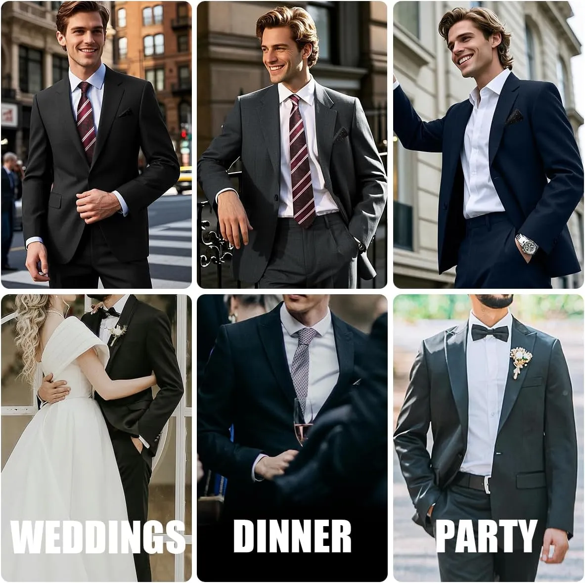 2 Piece Men's Suit One Button Slim Fit Suit for Men Solid Color Blazer and Pants Tie and Square Wedding Business Party