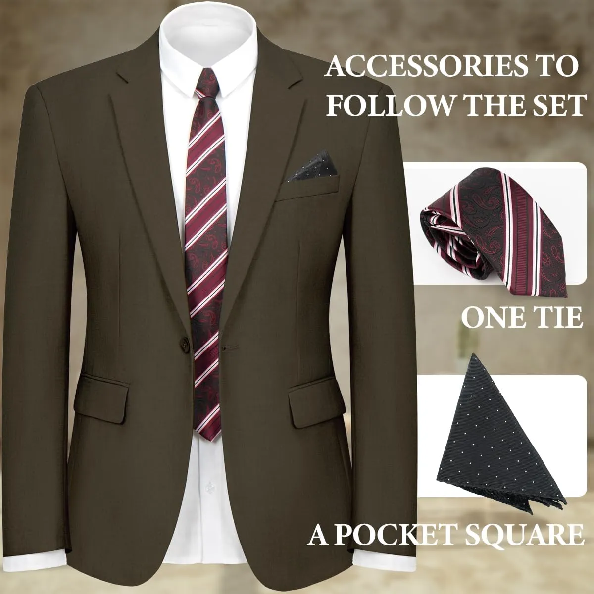 2 Piece Men's Suit One Button Slim Fit Suit for Men Solid Color Blazer and Pants Tie and Square Wedding Business Party