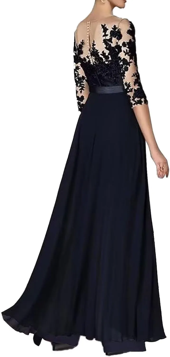 2 Pieces Pants Suits Scoop Neck Mother of The Bride Chiffon Formal Lace Appliques Wedding Grooms Dresses