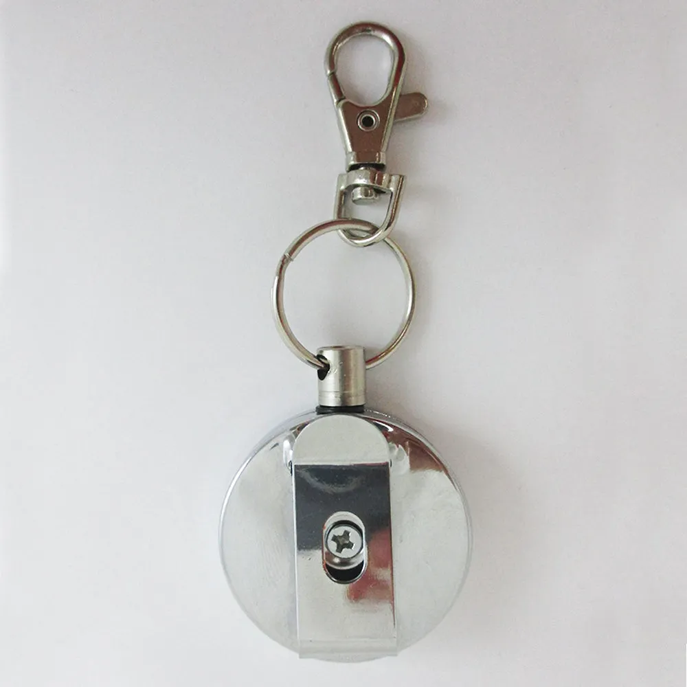 2 Steel Retractable Key Ring Clip On Pull Chain Id Holder Reel Belt Extends 26"