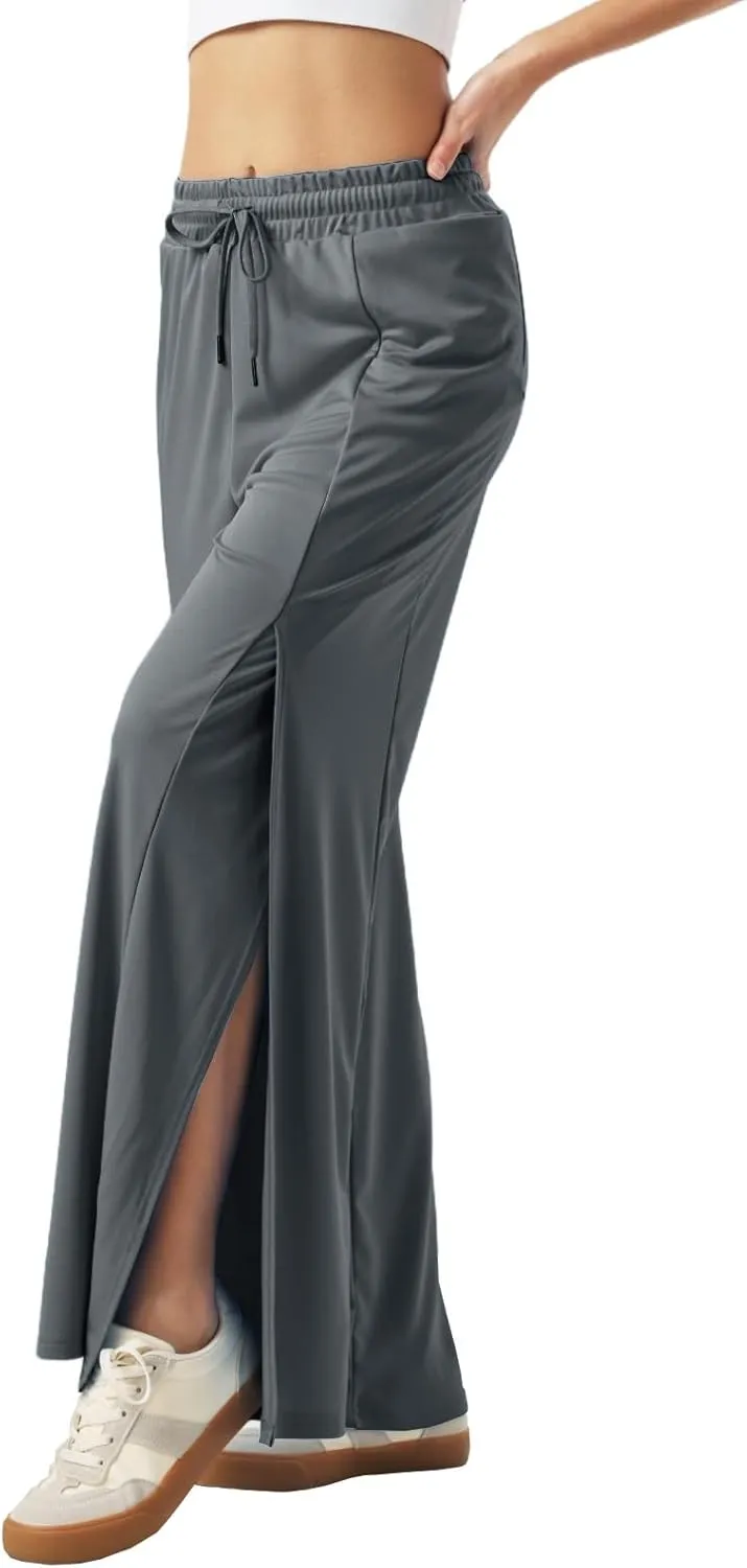 26"/28"/30" Inseam Womens Split Wide Leg Sweatpants Lightweight Petite Summer UPF50 Palazzo Strech Flowy Pants Loose Pockets