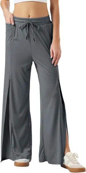 26"/28"/30" Inseam Womens Split Wide Leg Sweatpants Lightweight Petite Summer UPF50 Palazzo Strech Flowy Pants Loose Pockets
