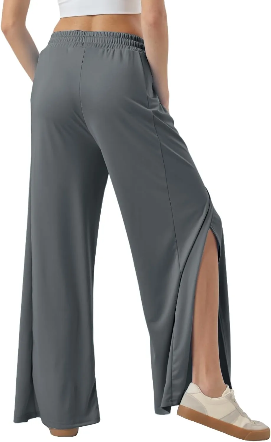 26"/28"/30" Inseam Womens Split Wide Leg Sweatpants Lightweight Petite Summer UPF50 Palazzo Strech Flowy Pants Loose Pockets