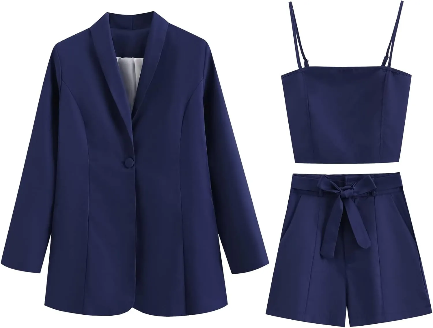3 Piece Elegant Summer Outfits Women's Long Sleeve Blazer Coat & Short Pants & Top Set for Office Wedding Party
