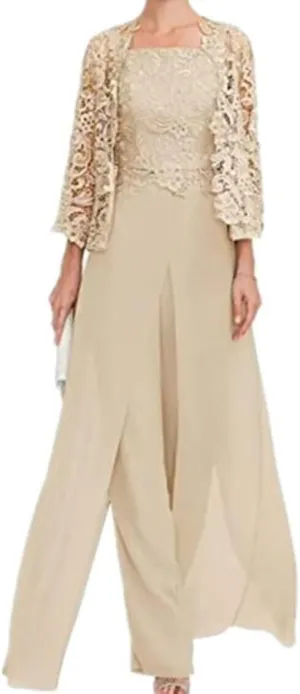 3 Pieces Mother of The Bride Pants Suits Formal Outfit for Womens Pantsuits Grandmother of The Bride Dresses