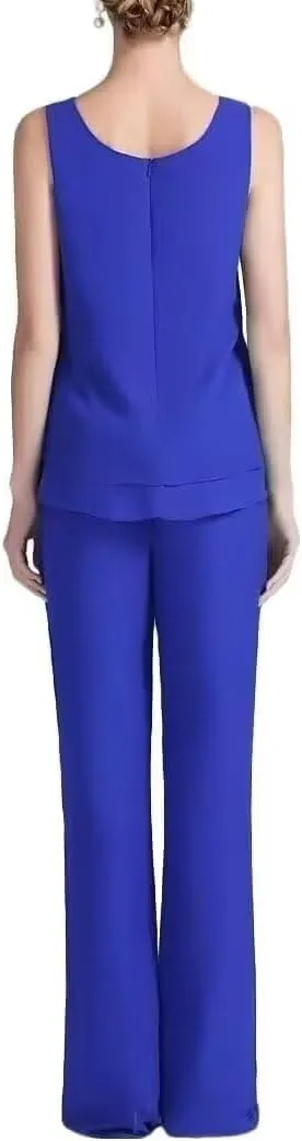 3 Pieces Pant Suits for Women Dressy Wedding Chiffon Mother of The Bride Pantsuits 3/4 Sleeves Formal Outfit Sets