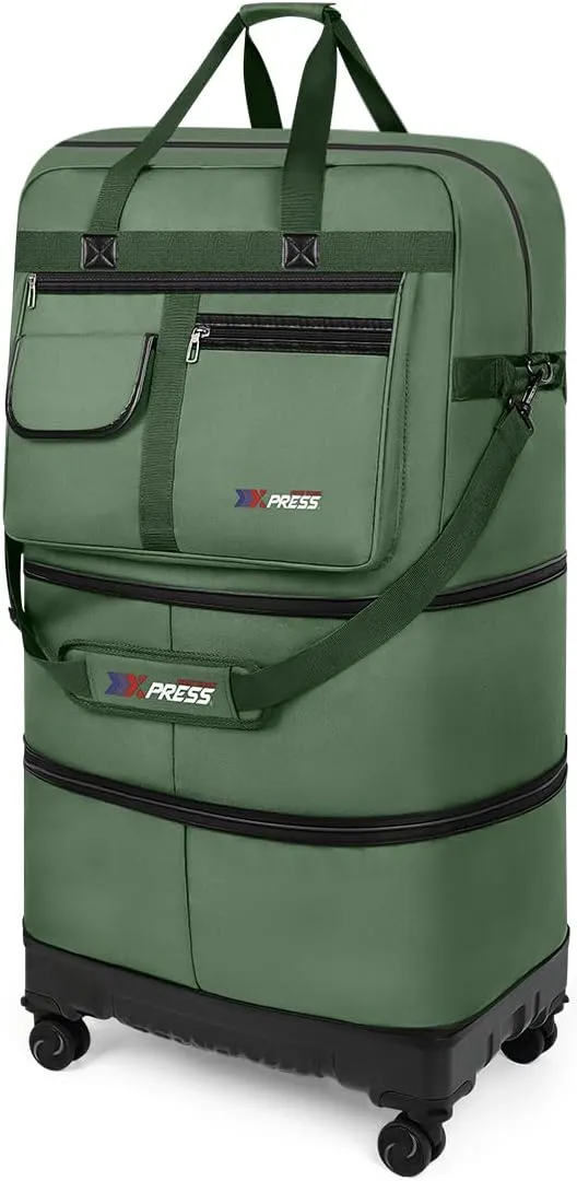 36'' Duffel Bag Suitcases with Wheels,Expandable Foldable Luggage Bag with Hardshell Base Case,Large Capacity Rolling Travel Bag Duffel Bag for Men Women,Green