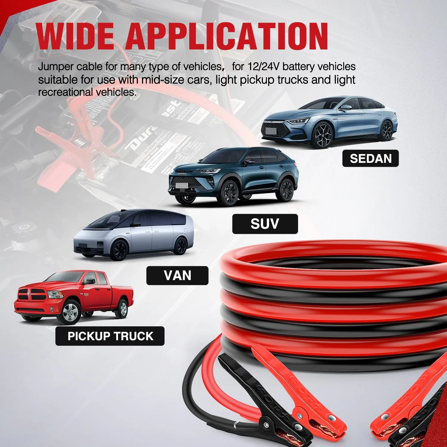 8 Gauge 12 FT Heavy Duty Jumper Cable