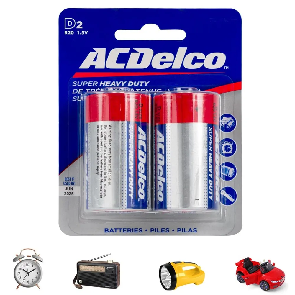 8 Pc AcDelco Alkaline Batteries D2 R20 1.5V Electronics Clocks Toys Heavy Duty