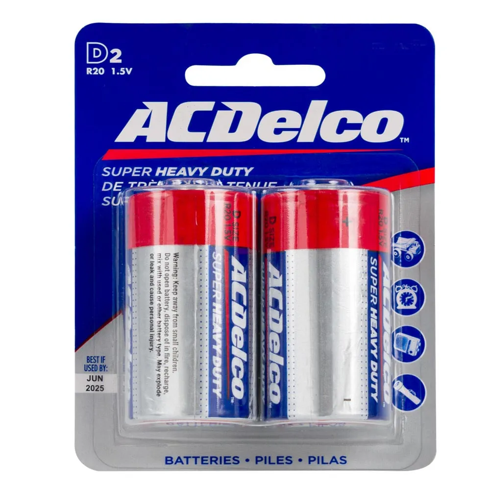 8 Pc AcDelco Alkaline Batteries D2 R20 1.5V Electronics Clocks Toys Heavy Duty