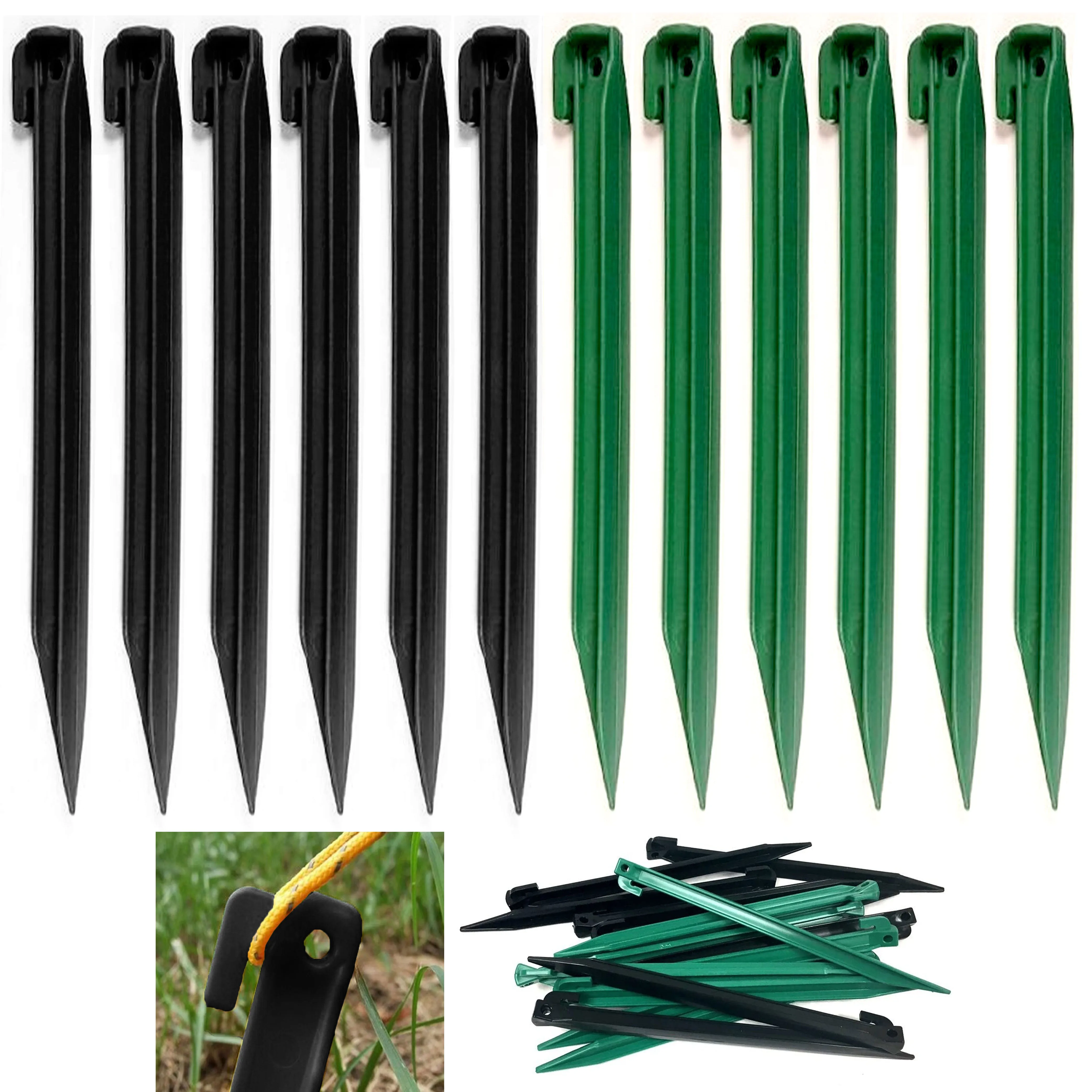 8 Pc Camping Tent Stakes Nail Pegs 11.5" Long Heavy Duty Plastic Garden Tarp