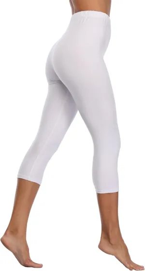 A-Wintage Women's Soft Capri Legging 3/4 Length Leggings High Waisted Cropped Tights Beach Capris