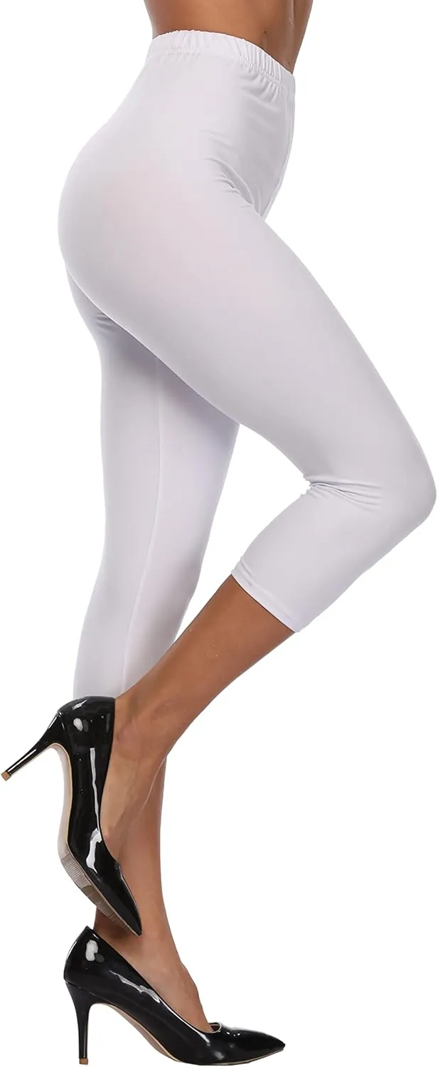 A-Wintage Women's Soft Capri Legging 3/4 Length Leggings High Waisted Cropped Tights Beach Capris