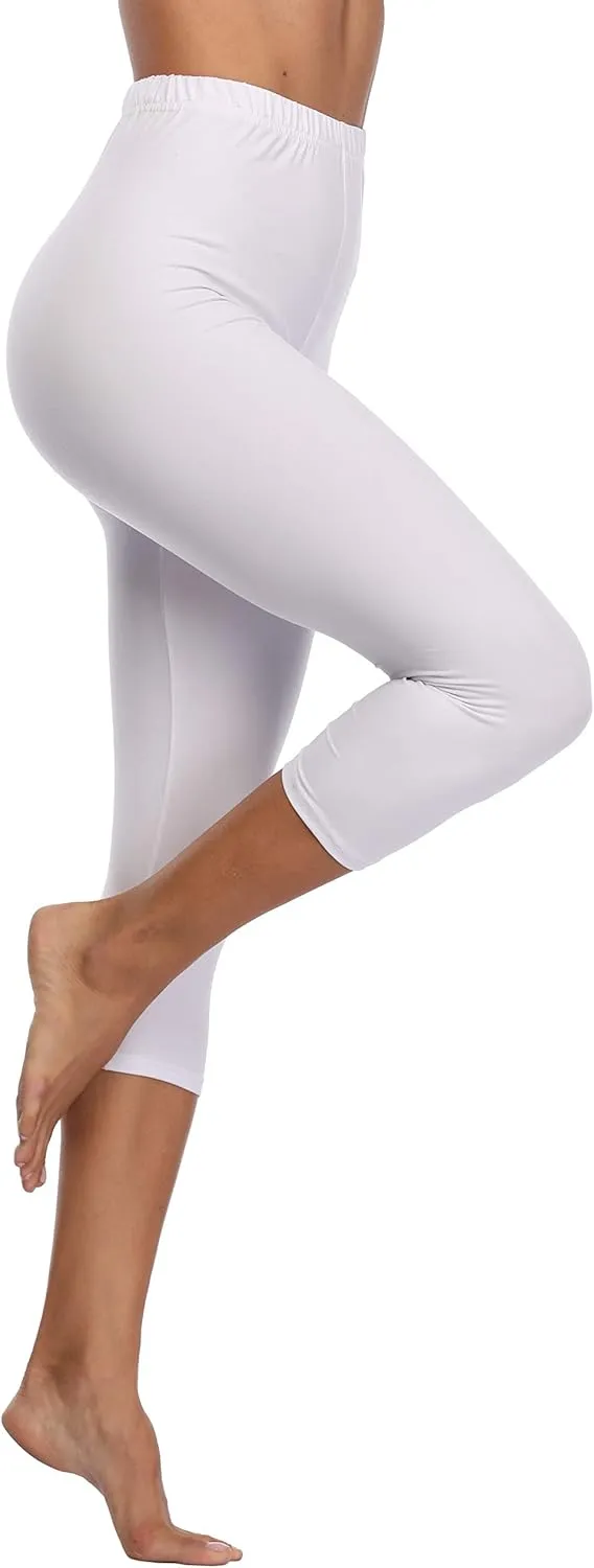 A-Wintage Women's Soft Capri Legging 3/4 Length Leggings High Waisted Cropped Tights Beach Capris