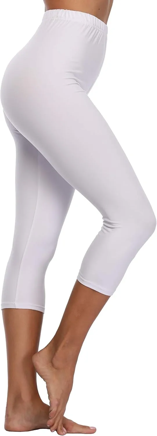 A-Wintage Women's Soft Capri Legging 3/4 Length Leggings High Waisted Cropped Tights Beach Capris