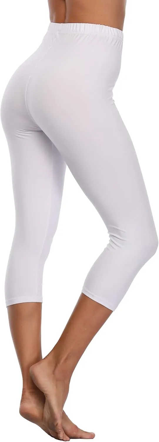 A-Wintage Women's Soft Capri Legging 3/4 Length Leggings High Waisted Cropped Tights Beach Capris