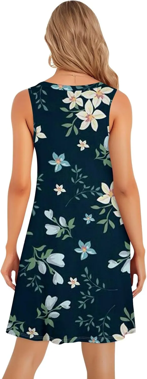 ADHOWBEW Summer Dresses for Women 2025 Casual Round Neck Plus Size Flowy Sexy Vacation Sleeveless Dresses