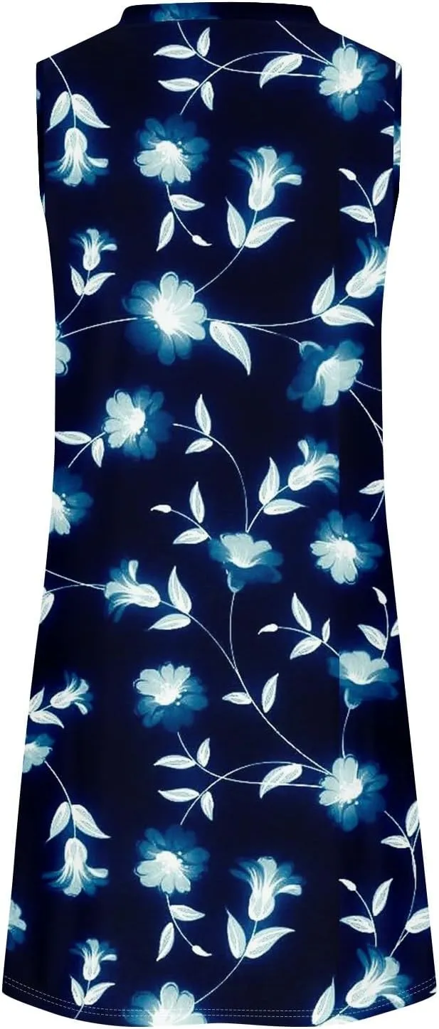 ADHOWBEW Summer Dresses for Women 2025 Casual Round Neck Plus Size Flowy Sexy Vacation Sleeveless Dresses