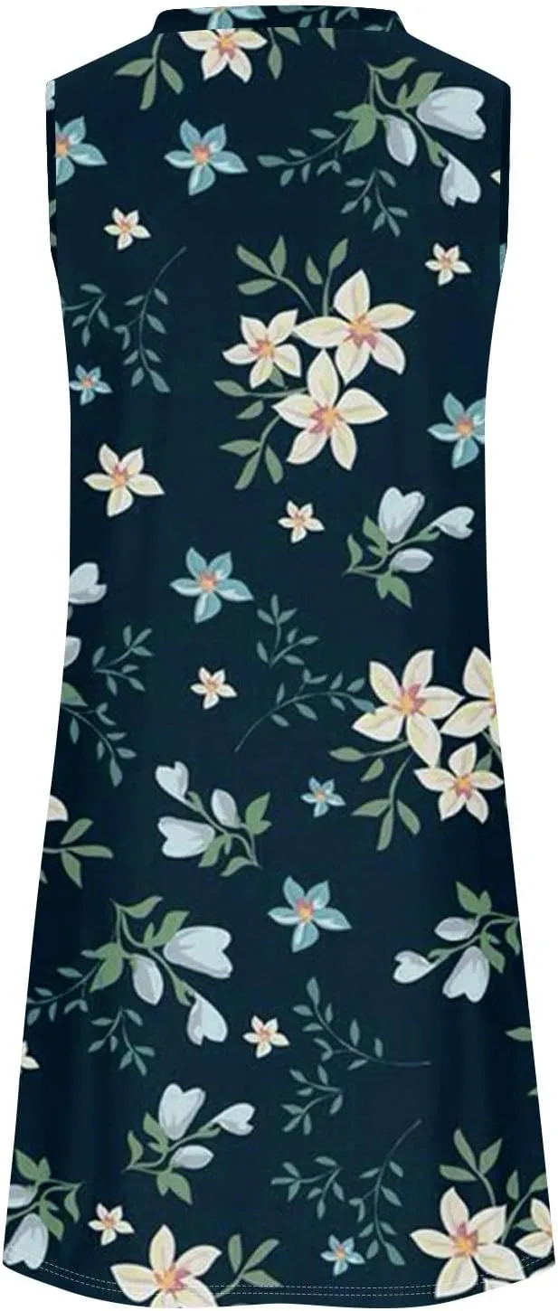 ADHOWBEW Summer Dresses for Women 2025 Casual Round Neck Plus Size Flowy Sexy Vacation Sleeveless Dresses
