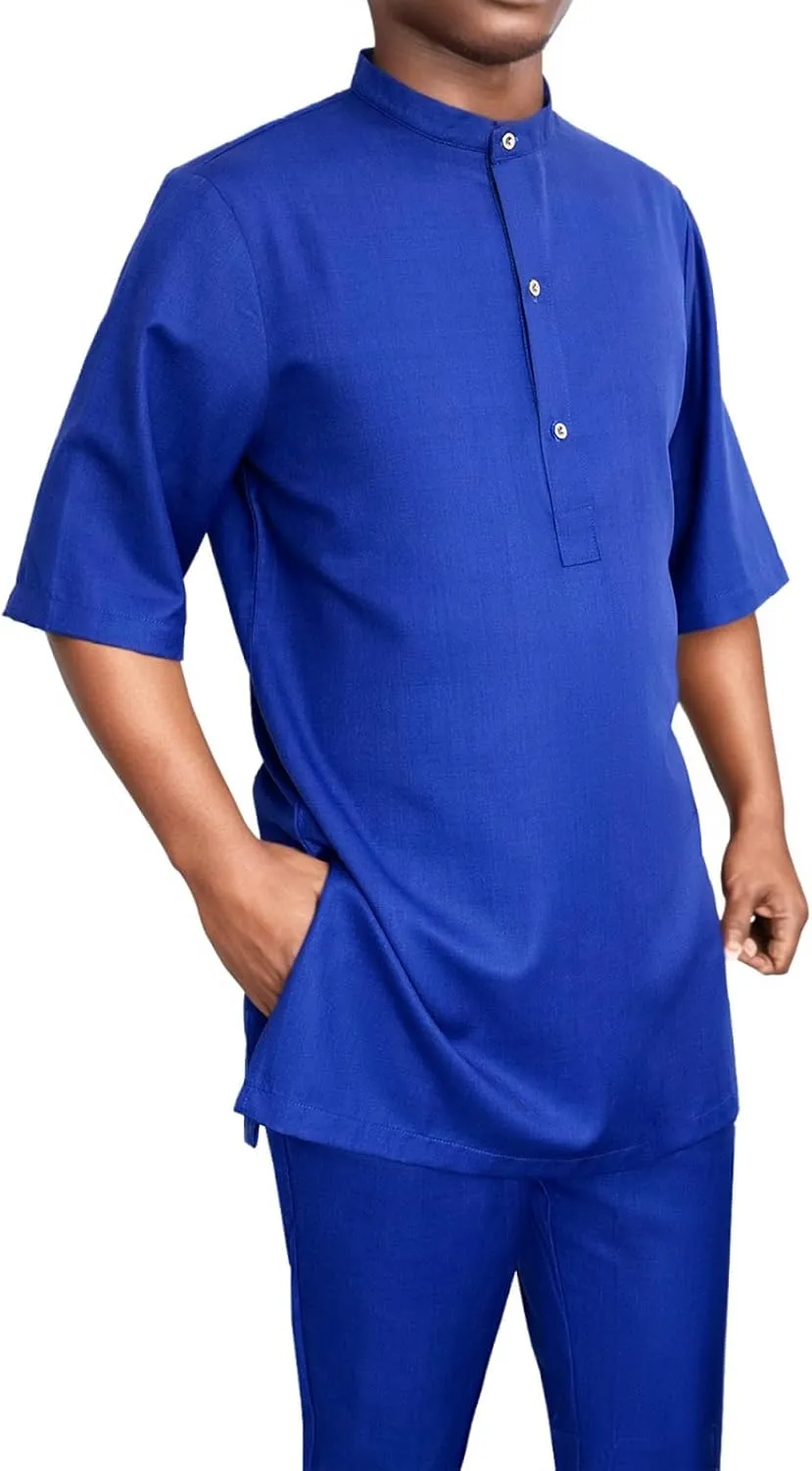 African Suit for Men Short Sleeve Shirt Pants 2 Piece Set Outfits Dashiki Nigerian Wedding Clothing