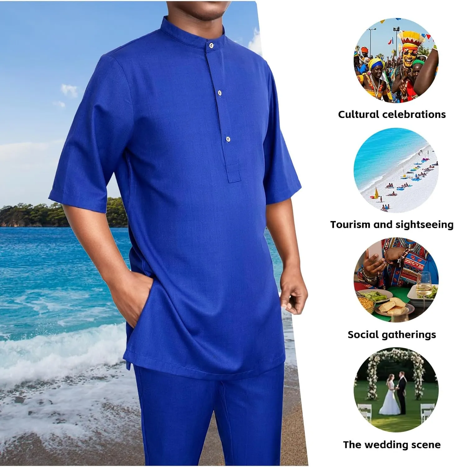 African Suit for Men Short Sleeve Shirt Pants 2 Piece Set Outfits Dashiki Nigerian Wedding Clothing