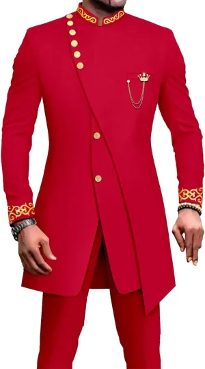 African Suits for Men Slim Fit Formal Embroidery Blazer and Pants Set Business Dress Suit Party Wedding