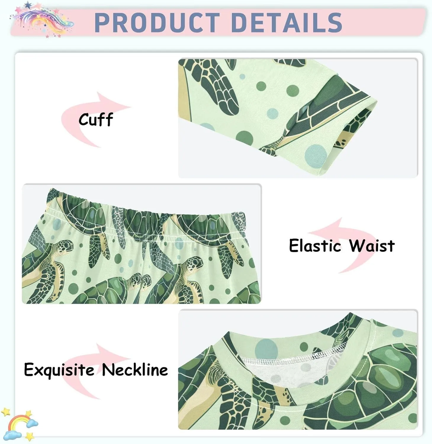 ALAZA Green Sea Turtle Bubble Pajama Set Pijamas Para Nios Long Sleeve Sleepwear