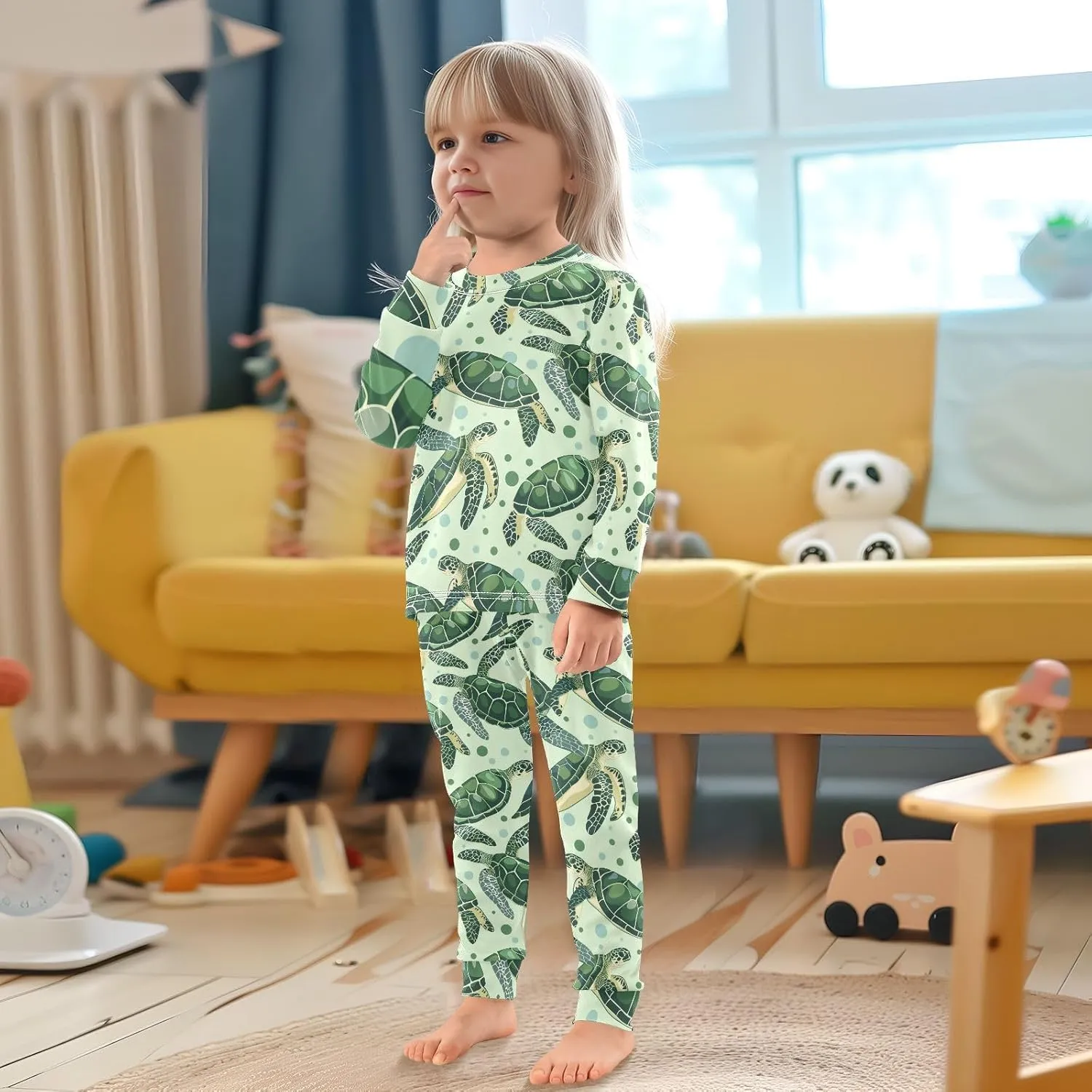 ALAZA Green Sea Turtle Bubble Pajama Set Pijamas Para Nios Long Sleeve Sleepwear