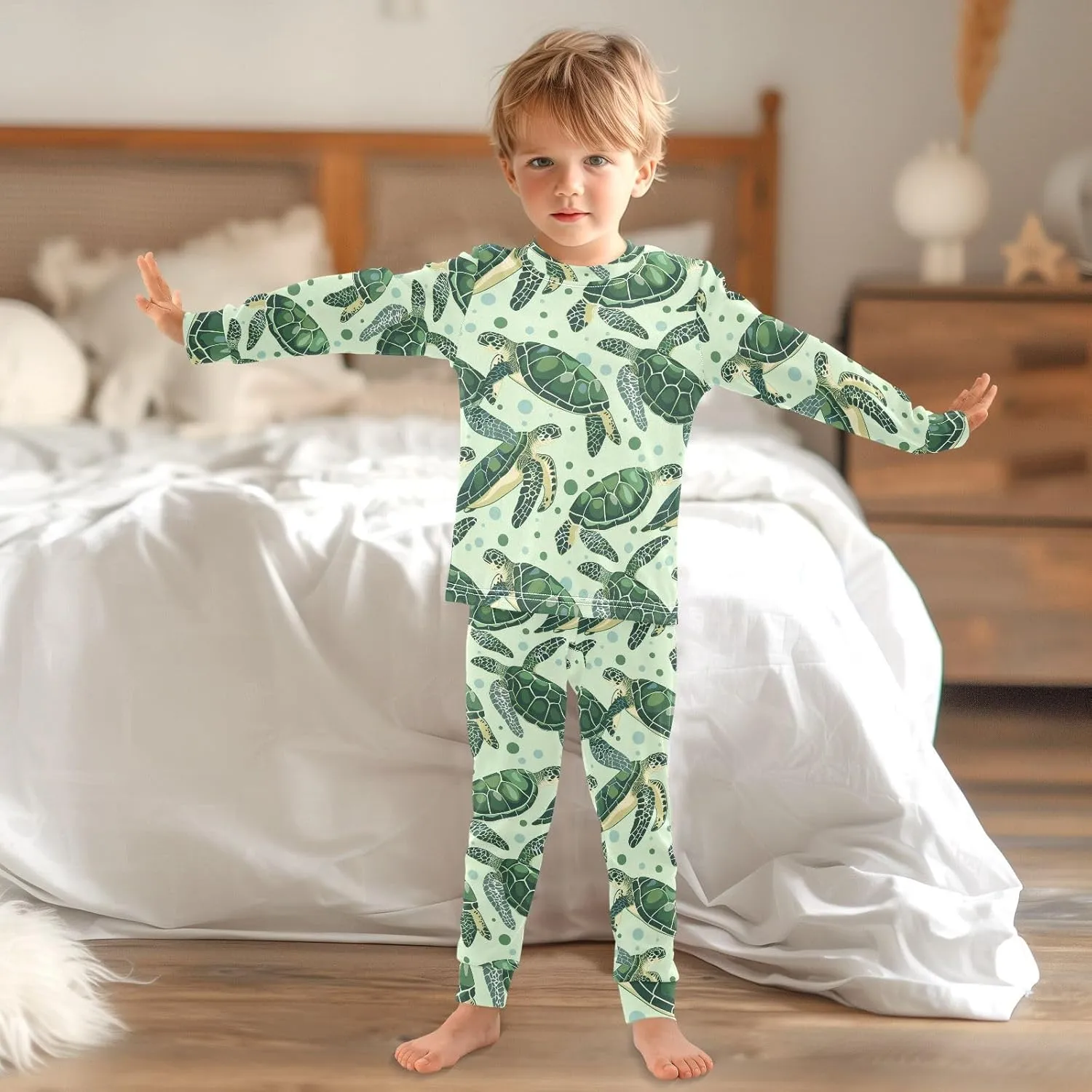 ALAZA Green Sea Turtle Bubble Pajama Set Pijamas Para Nios Long Sleeve Sleepwear