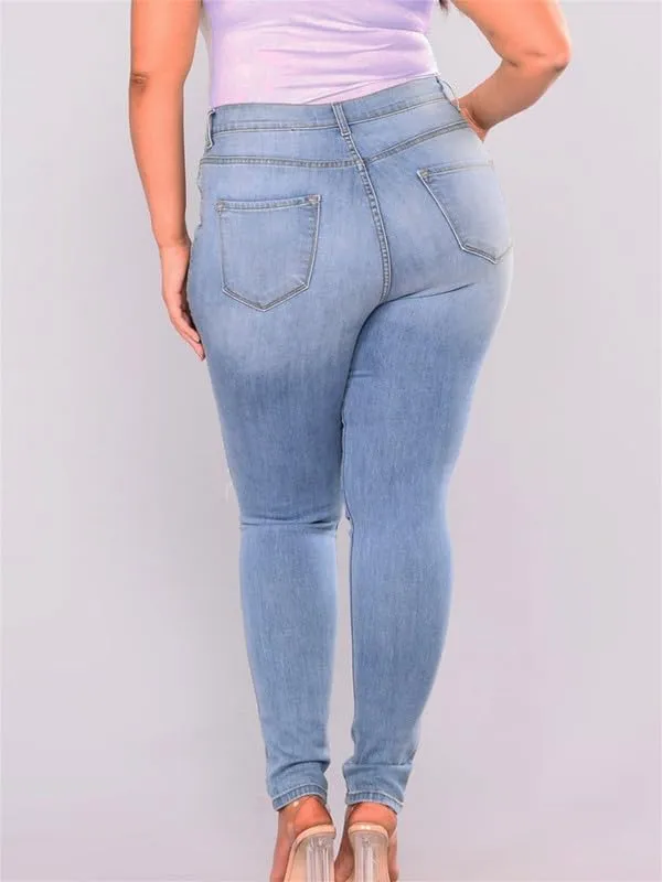 Andongnywell Plus Size Ripped Stretch Jeans Women Slim Skinny Denim Jean High Waist Hole Trousers Pants