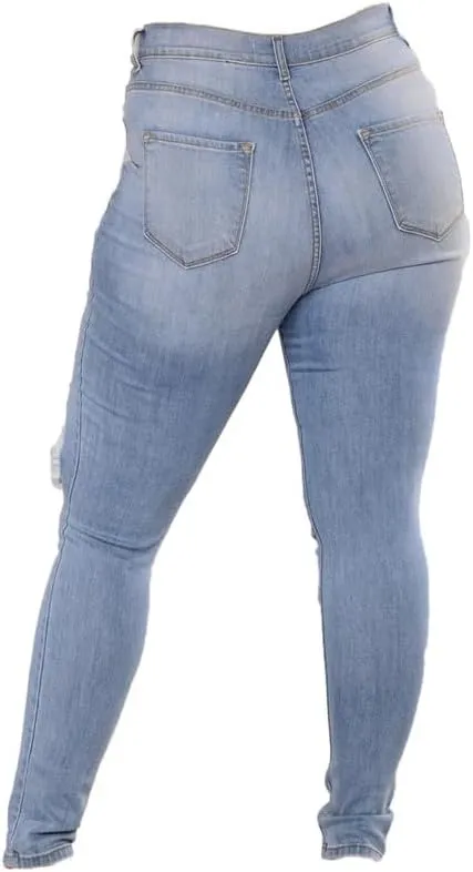 Andongnywell Plus Size Ripped Stretch Jeans Women Slim Skinny Denim Jean High Waist Hole Trousers Pants