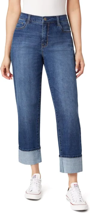 Angels Forever Young Women's Everflex Deep Cuff 27" High-Rise Straight Ankle Jeans