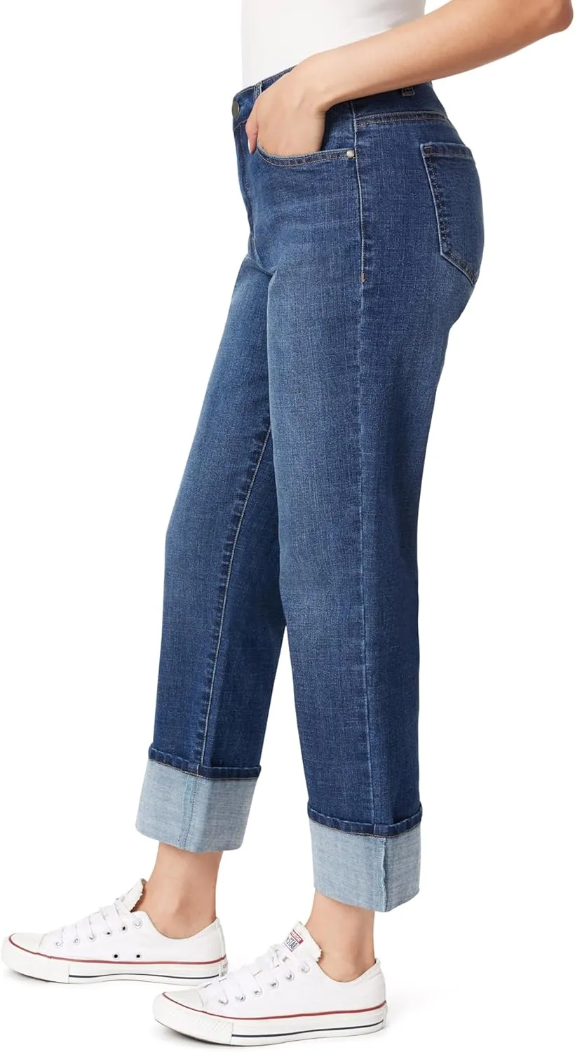 Angels Forever Young Women's Everflex Deep Cuff 27" High-Rise Straight Ankle Jeans