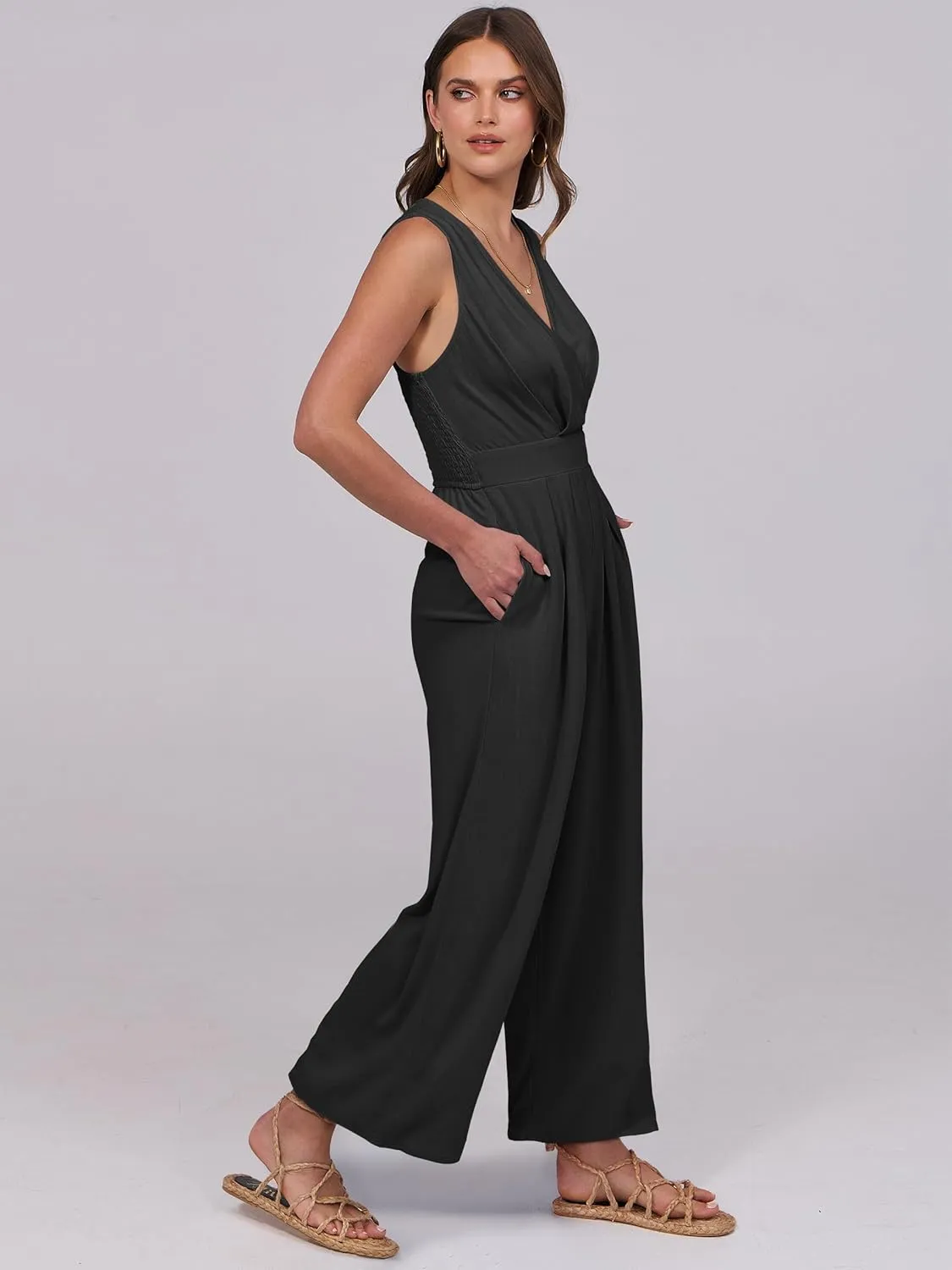 ANRABESS Women Jumpsuits Sleeveless V Neck Elegant Dressy Casual Backless One Piece Pants Romper 2025 Summer Outfits