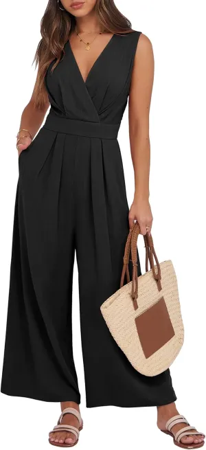 ANRABESS Women Jumpsuits Sleeveless V Neck Elegant Dressy Casual Backless One Piece Pants Romper 2025 Summer Outfits