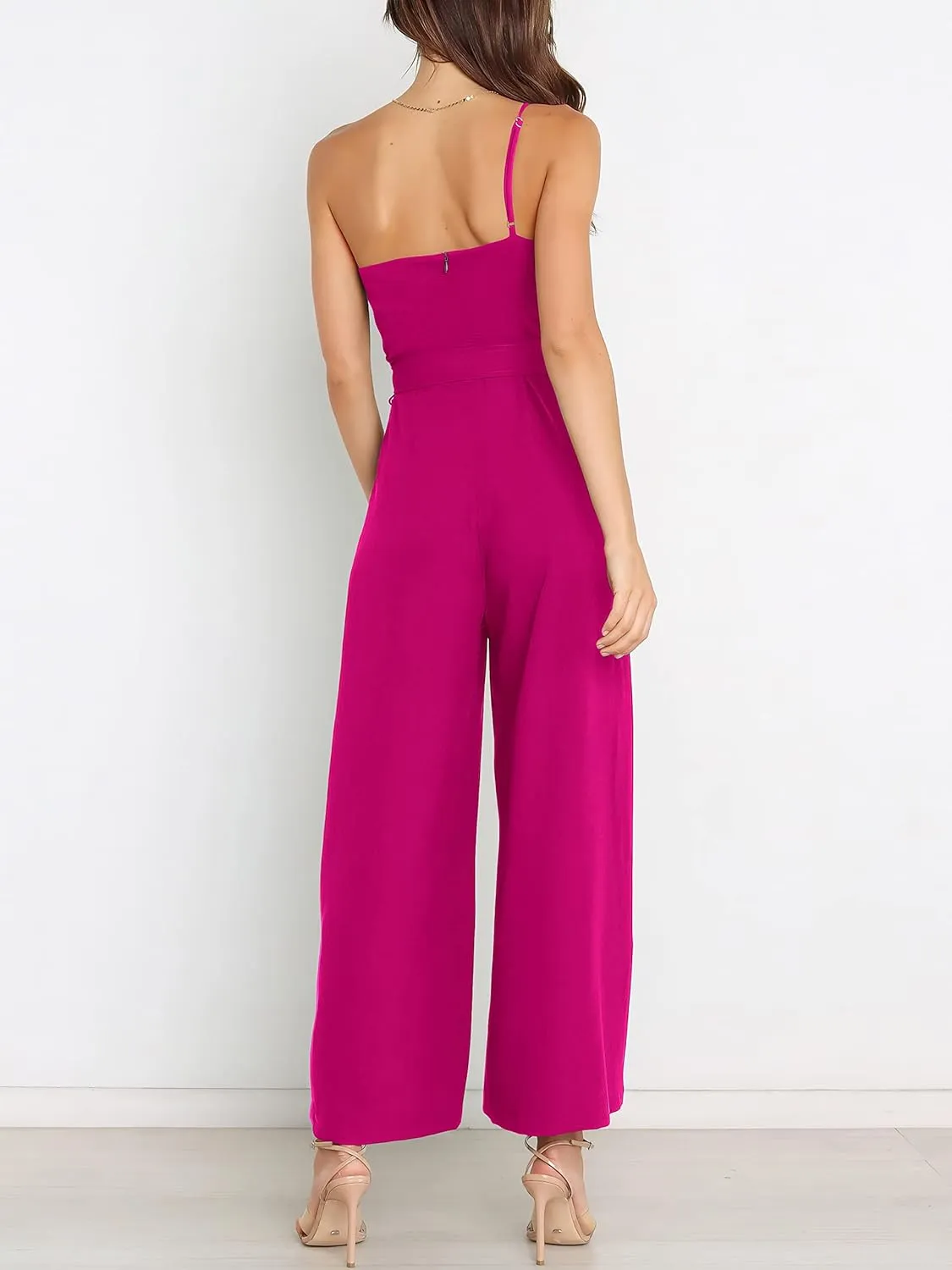 ANRABESS Women Summer Dressy Jumpsuits One Shoulder Sleeveless Casual Wide Leg Pants Romper Jumper 2025 Trendy Outfits