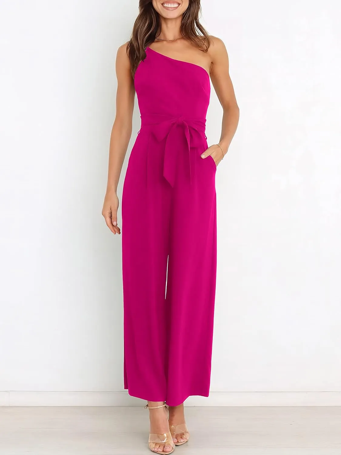 ANRABESS Women Summer Dressy Jumpsuits One Shoulder Sleeveless Casual Wide Leg Pants Romper Jumper 2025 Trendy Outfits