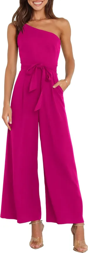 ANRABESS Women Summer Dressy Jumpsuits One Shoulder Sleeveless Casual Wide Leg Pants Romper Jumper 2025 Trendy Outfits
