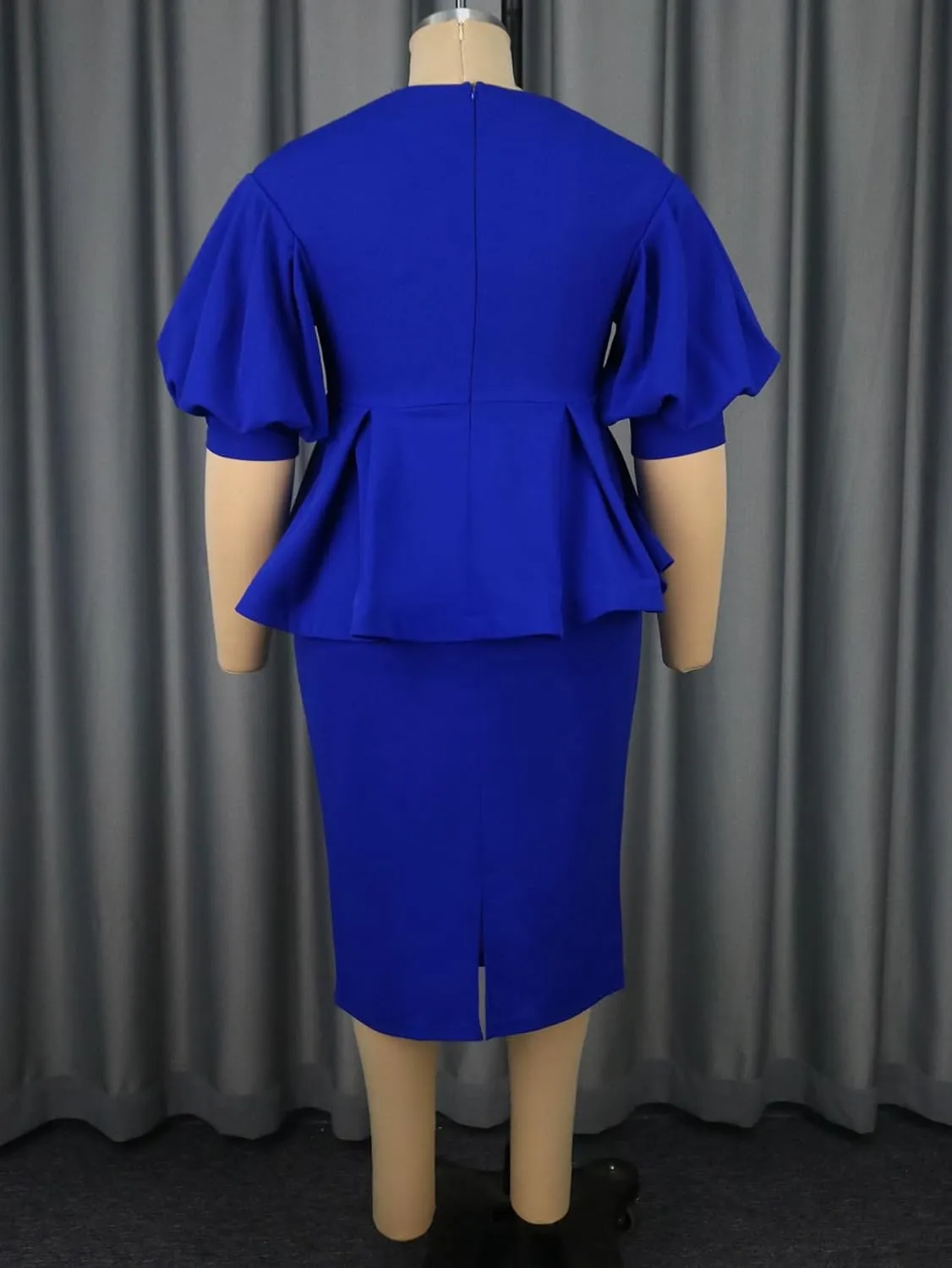 AOMEI Business Suit Sets for Women's 2 Piece Outfits V Neck Peplum Tops Floral Applique Formal Pencil Midi Skirt Suit
