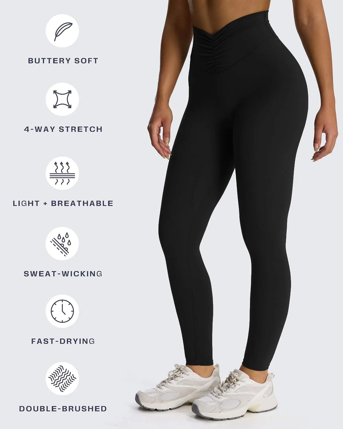 Aoxjox High Waisted Workout Leggings for Women Hidden Scrunch V Waist Front Illusion Ruched Athletic Yoga Pants 26"