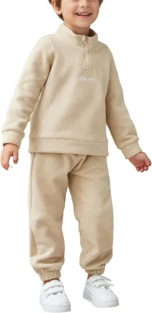 Arshiner Toddler Boy Letter Embroidery Half Zip Sweatshirt & Pants Set Fleece Winter Outfits 2-3T Khaki