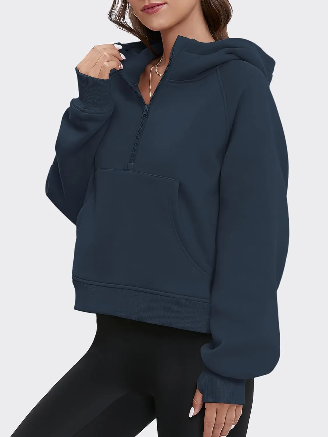 ATHMILE Sweatshirts For Women Cropped Hoodies Half Zip Fleece Pullover Winter Clothes Quarter Zip Up 2023 Outfits Sweater