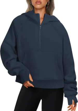 ATHMILE Sweatshirts For Women Cropped Hoodies Half Zip Fleece Pullover Winter Clothes Quarter Zip Up 2023 Outfits Sweater
