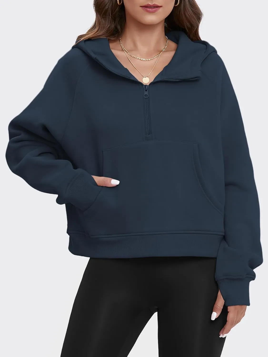 ATHMILE Sweatshirts For Women Cropped Hoodies Half Zip Fleece Pullover Winter Clothes Quarter Zip Up 2023 Outfits Sweater