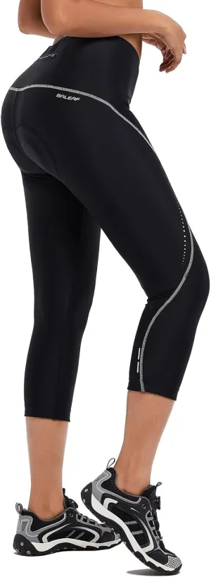 baleaf Women's Bike Pants High Waist 4D Padded Cycling Capris Shorts 3/4 Biking Tights Pockets UPF50 