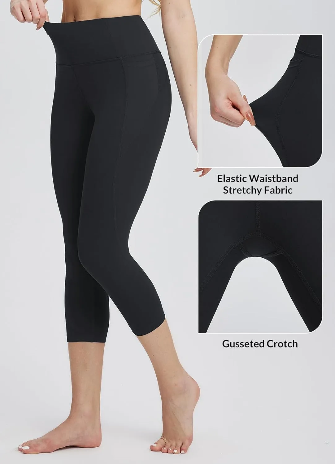 baleaf Women's Capri Leggings with Pockets High Waisted Workout Yoga Running Gym Pants for Casual Summer
