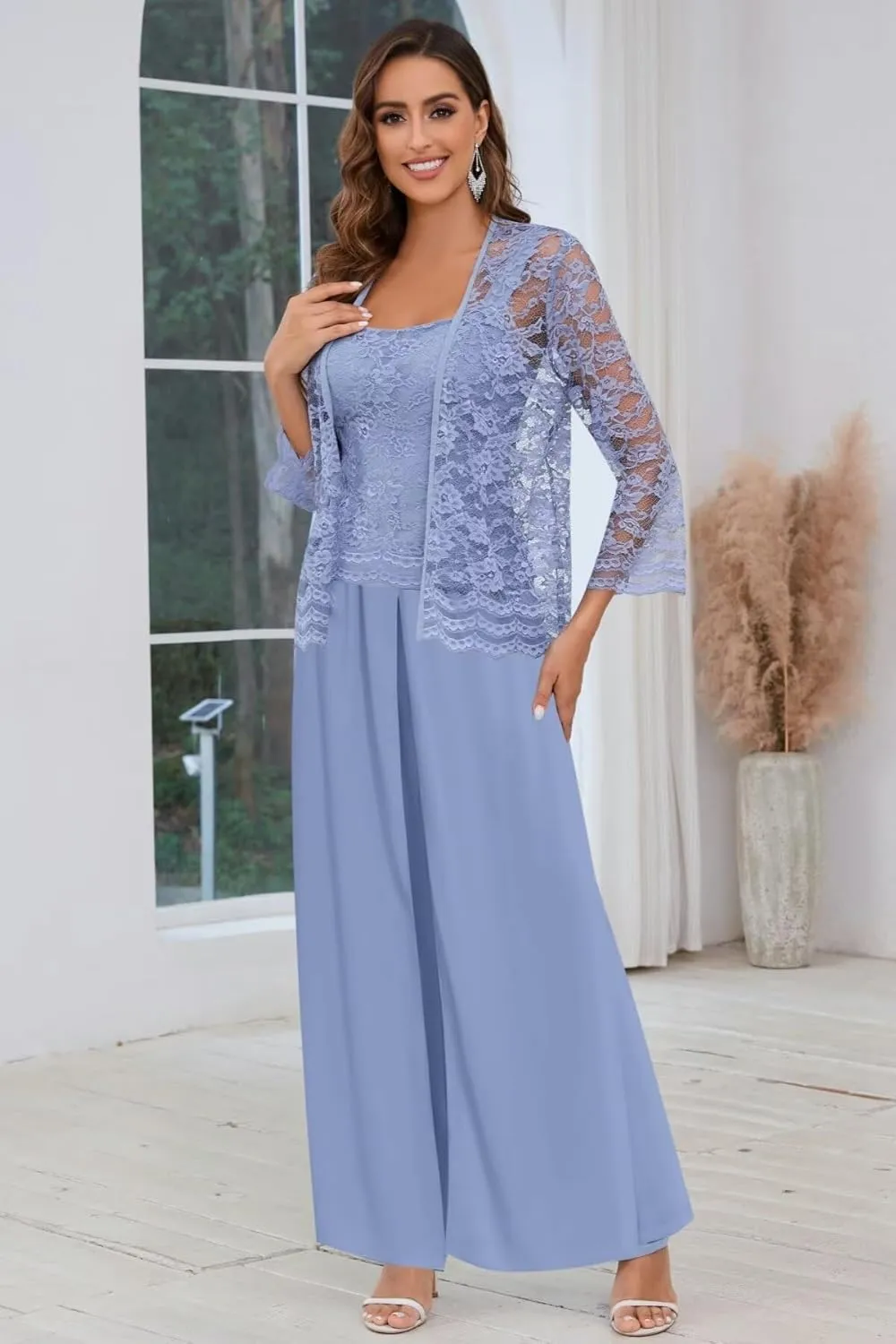 BANTRATIC 3 Piece Mother of The Bride Pantsuits with Jacket for Wedding Long Sleeve Evening Formal Prom Cocktail Pant Outfits