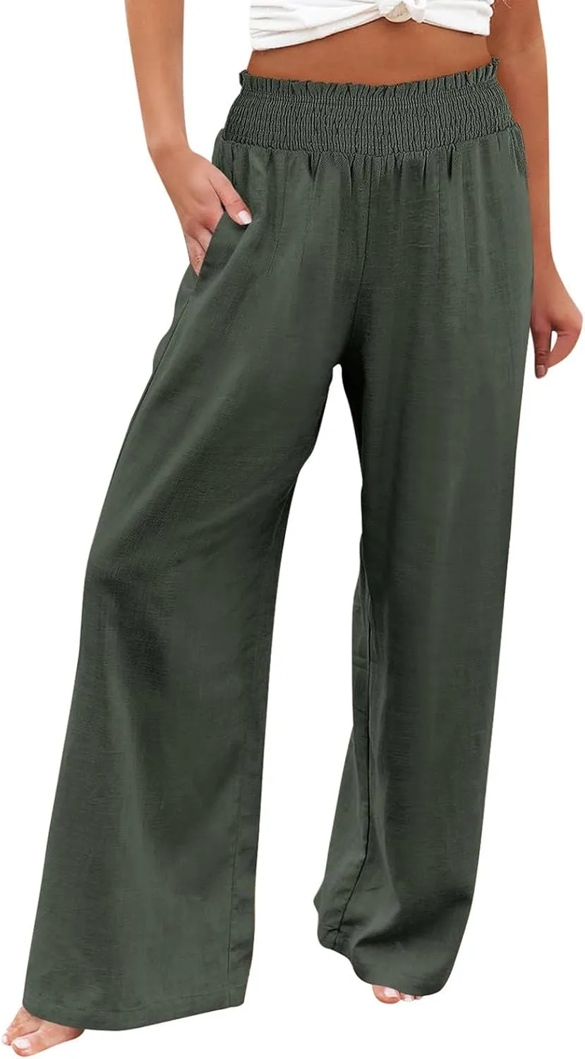 Barrel Pants for Women Winter Comfortable Yoga Palazzo with Pockets Fleece Lined Straight Leg