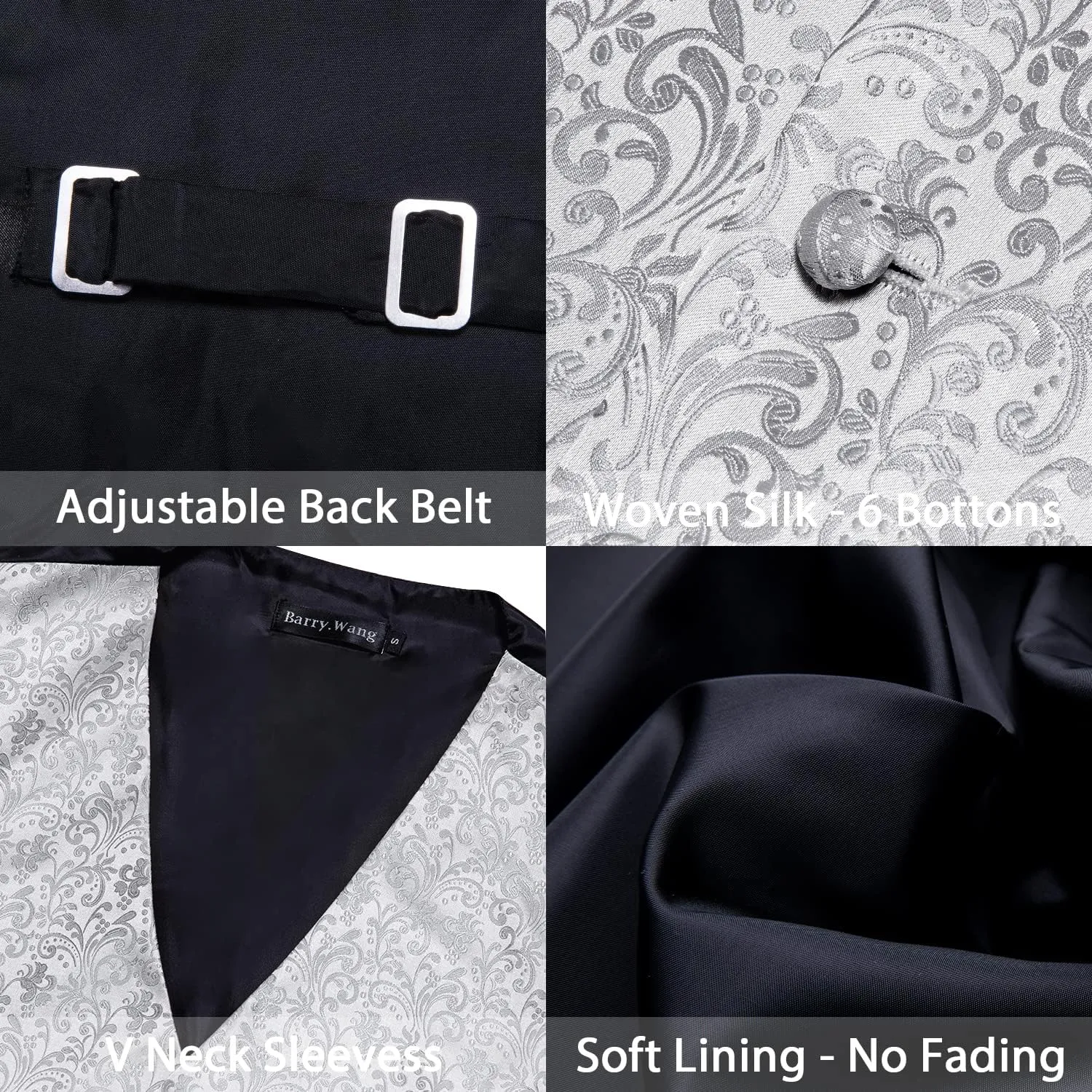 Barry.Wang Mens Suit Vest Paisley/Flower Silk Jacquard Waistcoat Ties Set Formal/Leisure 5PCS